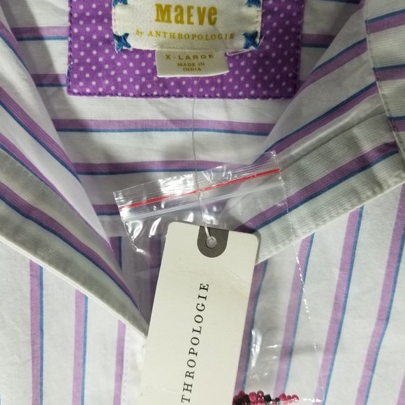 Anthropologie Maeve Butterfly Embroidered Slim Button Down -MEDIUM or XL - NWT - Picture 7 of 9